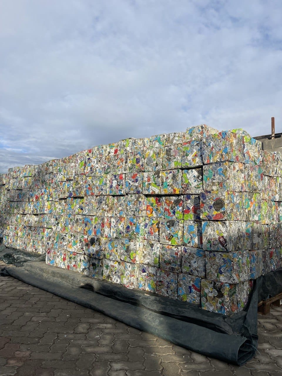 Baled UBC aluminium stacked at the NUEF Technology yard on Gataka Road, Nairobi